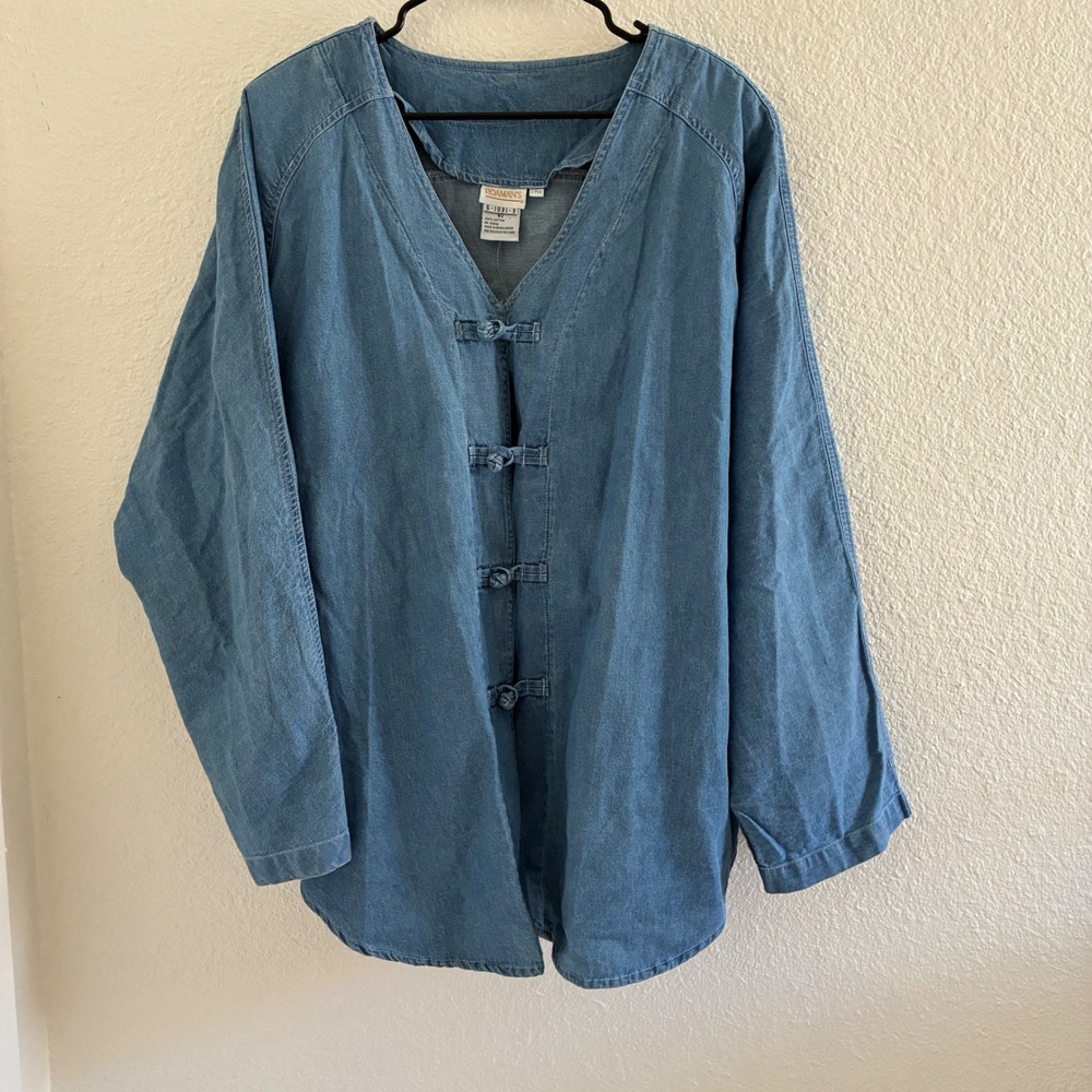 Vintage Deadstock Frog Knot Denim Jacket Women Size XL Blue NWT 90s Minimalist